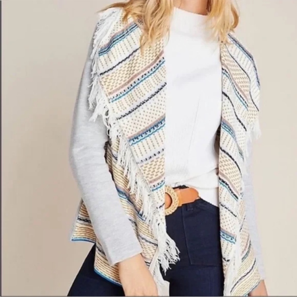 DOLAN Margaux Fringe Trim Striped Cardigan Sweater
